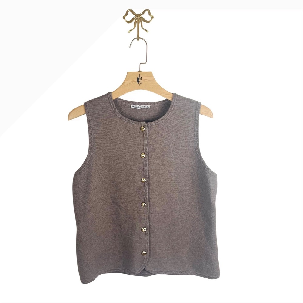 Abercrombie & Fitch Women Taupe Brown Knit Button Front Cardigan Vest Large L